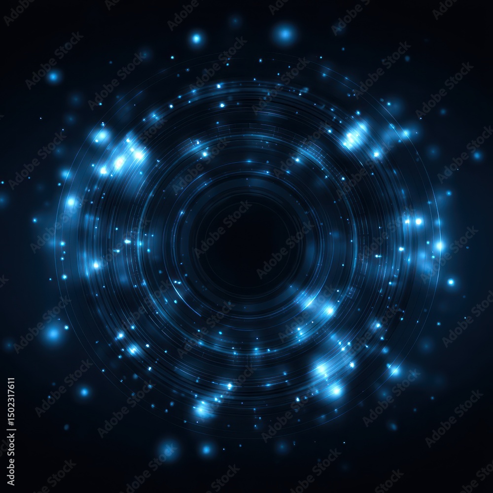 Poster blue glowing circular tech pattern representing advanced digital technology and innovation.