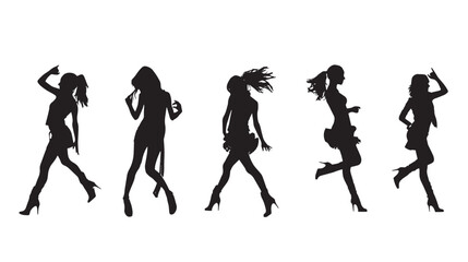 Girl Dancing Silhouettes Vector , black silhouettes isolated on white background