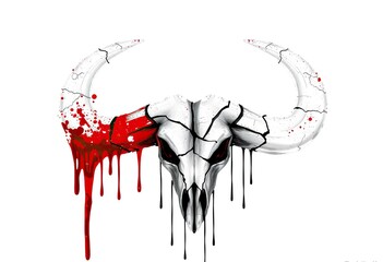 Intricate depiction of a cracked buffalo skull with dripping crimson.