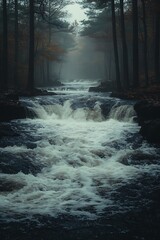 Misty forest stream