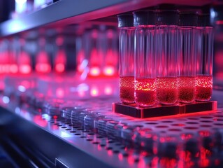 Scientists studying cell culture samples in a lab, Bioinformatics, Detailed and technical