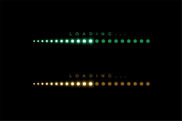 glowing neon dotted loading process bar dark background