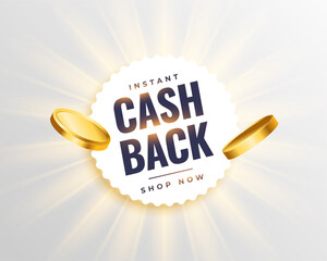 instant cashback bonus offer sticker with shiny golden coin
