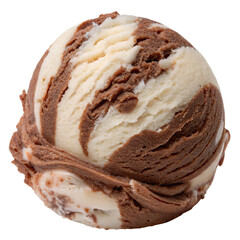 Scoop of chocolate and vanilla swirl ice cream with marbled texture, rich brown chocolate intertwined with creamy white vanilla, isolated on transparent background