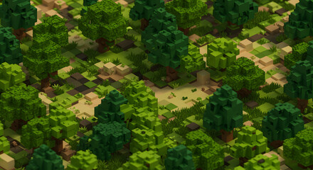 Blocky Forest Landscape Isometric View