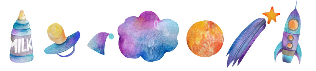 Space galaxy baby set. Kids cartoon elements 