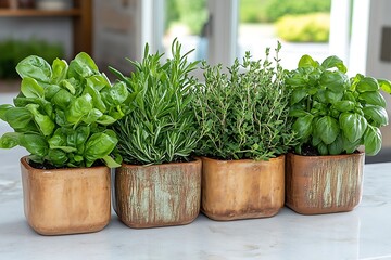 Fresh herbs in pots