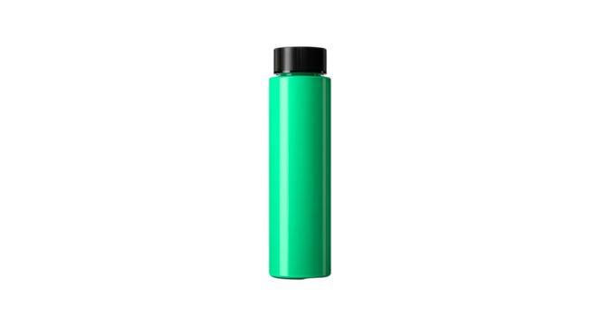 Green Cylindrical Bottle with Black Cap on isolated on transparent background