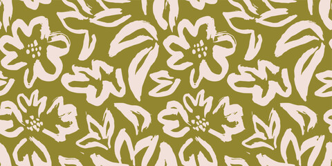 Abstract silhouette contemporary floral shape seamless pattern on brush style. © andin