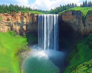 Majestic waterfall cascading into a tranquil pool