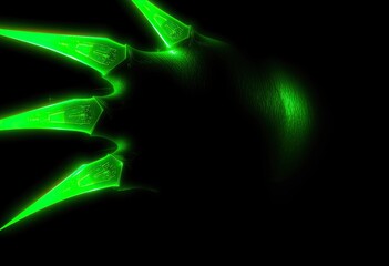 Close-up view of glowing, intricate green claws.