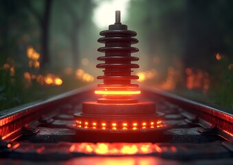 Futuristic device on train tracks