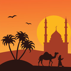 Vector ramadhan kareem with round moon and bird, Ramadan kareem greeting image, Ramadan background vector, Ramadan banner