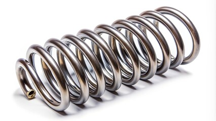 Car spare part. Large metal spring on white background. cushioning spring over white background, auto spare parts. automotive suspension springs