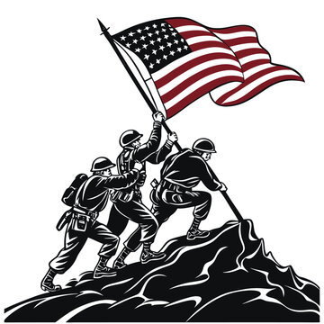 Raising the Flag on Iwo Jima in Monochrome