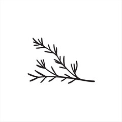 Naklejka premium A modern flat design, classic black and white vector silhouette of rosemary on a white background. The image employs simple, two-dimensional shapes for a timeless and elegant aesthetic.eps