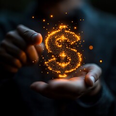 Hands holding a glowing dollar sign