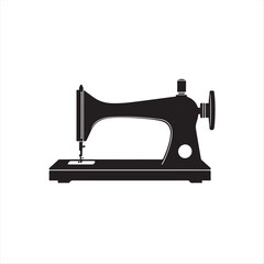 A timeless and elegant two-dimensional silhouette of a classic sewing machine rendered in a modern flat design style. 