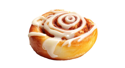 Delicious Cinnamon Roll with Creamy Icing, Sweet Pastry Treat isolated on transparent background