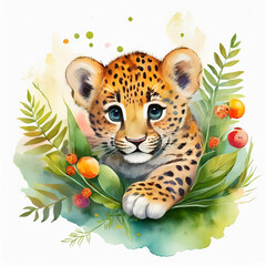 Fototapeta premium Adorable Leopard Illustration for Jungle and Safari-Themed Kids’ Decor