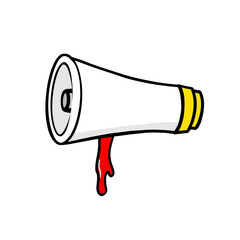 Cartoon megaphone with red liquid isolated on white background