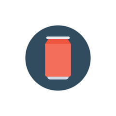 Flat icon of a red soda can with a dark blue circular background. Minimalist design representing a beverage, drink, or canned product ideal for apps, websites, or infographics.