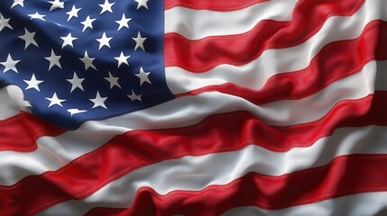 The American flag, with its stars and stripes, dramatically waving, showcasing detailed fabric texture.