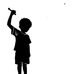 Silhouette of boy holding bat isolated on white background