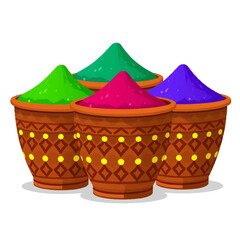 Colorful holi powder in bowls isolated on white background
