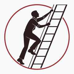 vector icon of a person climbing a ladder, black silhouette, white background, clean and minimalist design