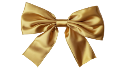 A large, lustrous gold satin ribbon tied in a classic bow, exhibiting smooth folds and a luxurious sheen