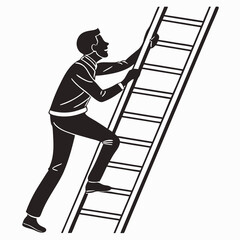 vector icon of a person climbing a ladder, black silhouette, white background, clean and minimalist design