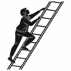 vector icon of a person climbing a ladder, black silhouette, white background, clean and minimalist design