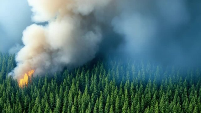 Forest Fire Smoke Rising Over Trees Dramatic Display of Natures Power and Environmental Impact