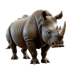 Obraz premium Powerful rhinoceros stands confidently with textured skin and impressive horns in studio setting.