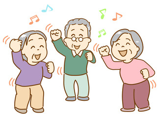 高齢者が健康維持の為に楽しくリズム体操を楽しむ