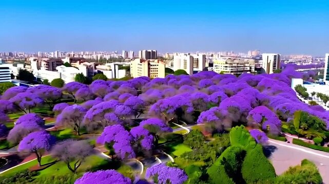 Aerial View of Jacaranda Purple Bloom in Abha City, Saudi Arabia

