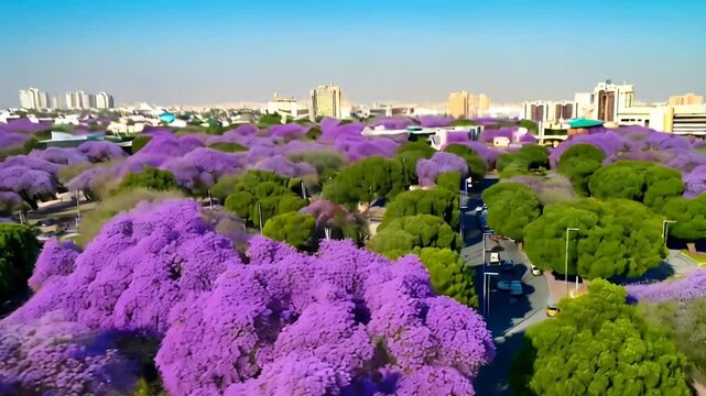 Purple Jacaranda Blossoms from Above &ndash; Abha, Saudi Arabia Drone View

