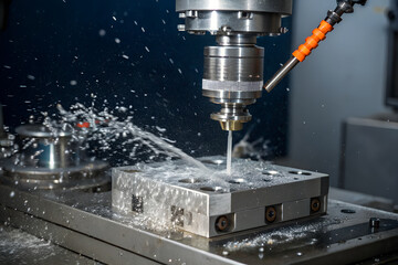 close-up of precision cnc machine cutting