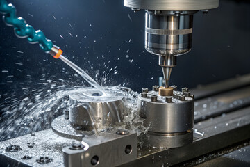 close-up of precision cnc machine cutting