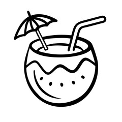 Summer Coconut Drink Doodle Icon