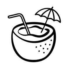 Summer Coconut Drink Doodle Icon