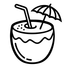 Summer Coconut Drink Doodle Icon