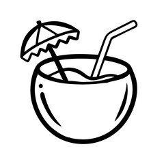 Summer Coconut Drink Doodle Icon