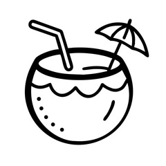 Summer Coconut Drink Doodle Icon