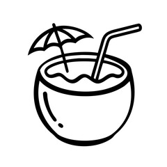 Summer Coconut Drink Doodle Icon