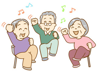 高齢者が健康維持の為に楽しくリズム体操を楽しむ