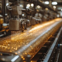 Solar fabric being woven in a textile factory, fusion of fashion and energy,generative ai illustration