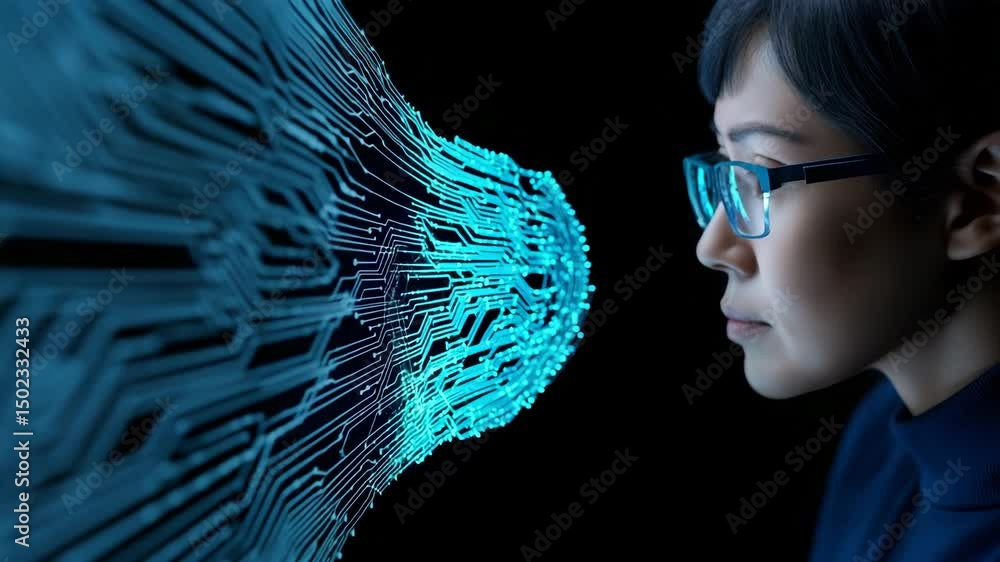 Poster vision of digital pathways: an intellectual gaze meets an abstract display of technological advancem