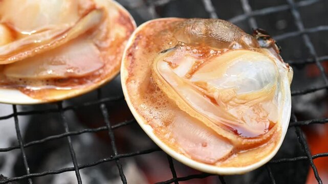 七輪で焼くハマグリの網焼き